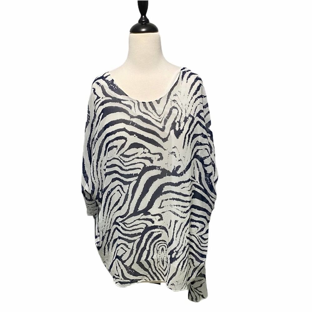 Simply Noelle Wild At‎ Heart Zebra Blouse Blue XXL